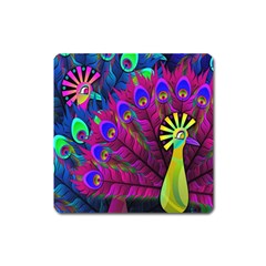 Peacock Abstract Digital Art Square Magnet by Nexatart