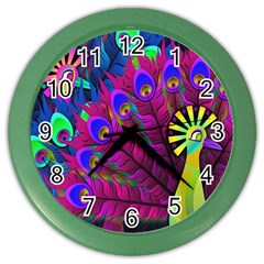 Peacock Abstract Digital Art Color Wall Clocks by Nexatart