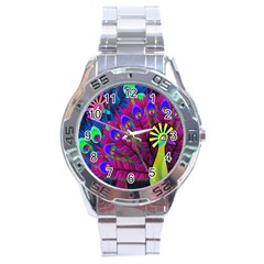 Peacock Abstract Digital Art Stainless Steel Analogue Watch by Nexatart