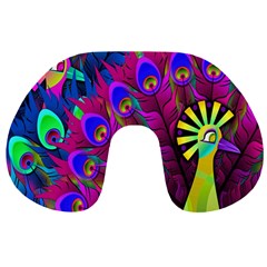 Peacock Abstract Digital Art Travel Neck Pillows by Nexatart