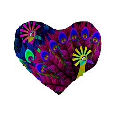 Peacock Abstract Digital Art Standard 16  Premium Flano Heart Shape Cushions by Nexatart