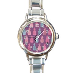 Pineapple Pattern  Round Italian Charm Watch by Nexatart