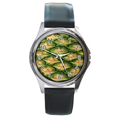 Pineapple Pattern Round Metal Watch by Nexatart