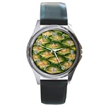 Pineapple Pattern Round Metal Watch Front