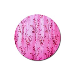 Pink Curtains Background Rubber Coaster (round)  by Nexatart