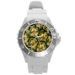 Pineapple Fruit Close Up Macro Round Plastic Sport Watch (L) Front