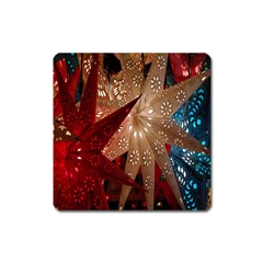 Poinsettia Red Blue White Square Magnet by Nexatart