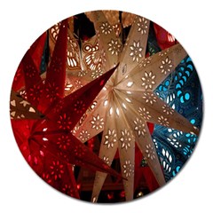 Poinsettia Red Blue White Magnet 5  (round) by Nexatart