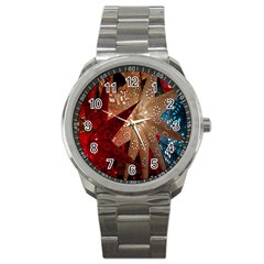 Poinsettia Red Blue White Sport Metal Watch by Nexatart