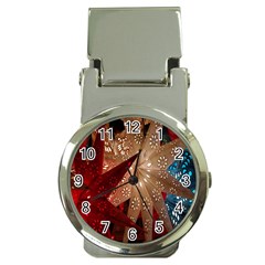 Poinsettia Red Blue White Money Clip Watches by Nexatart