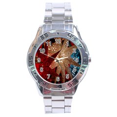 Poinsettia Red Blue White Stainless Steel Analogue Watch by Nexatart