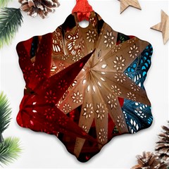 Poinsettia Red Blue White Snowflake Ornament (two Sides) by Nexatart