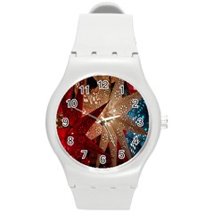 Poinsettia Red Blue White Round Plastic Sport Watch (m) by Nexatart