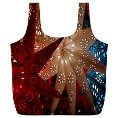 Poinsettia Red Blue White Full Print Recycle Bags (l)  by Nexatart