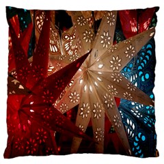 Poinsettia Red Blue White Large Flano Cushion Case (two Sides) by Nexatart