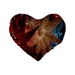 Poinsettia Red Blue White Standard 16  Premium Flano Heart Shape Cushions by Nexatart