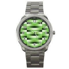 Pinstripes Green Shapes Shades Sport Metal Watch by Nexatart