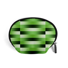 Pinstripes Green Shapes Shades Accessory Pouches (small)  by Nexatart