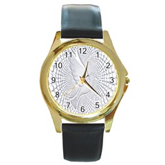 Points Circle Dove Harmony Pattern Round Gold Metal Watch