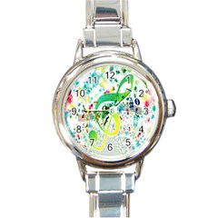 Points Circle Music Pattern Round Italian Charm Watch by Nexatart