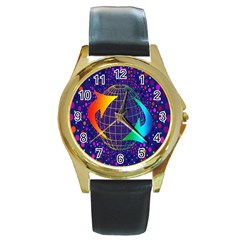 Recycling Arrows Circuit Round Gold Metal Watch by Nexatart