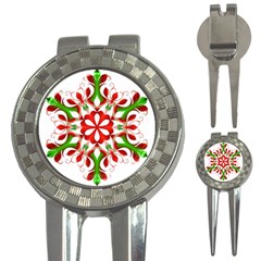 Red And Green Snowflake 3-in-1 Golf Divots by Nexatart