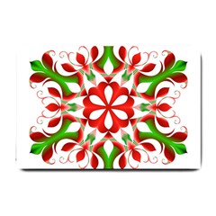 Red And Green Snowflake Small Doormat  by Nexatart