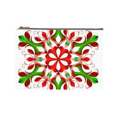 Red And Green Snowflake Cosmetic Bag (large)  by Nexatart