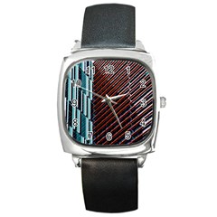 Red And Black High Rise Building Square Metal Watch