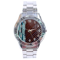 Red And Black High Rise Building Stainless Steel Analogue Watch