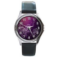 Purple Lotus Round Metal Watch