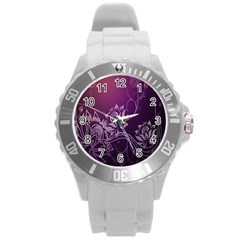 Purple Lotus Round Plastic Sport Watch (L)