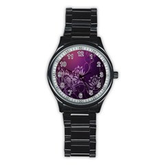 Purple Lotus Stainless Steel Round Watch