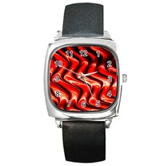 Red Fractal  Mathematics Abstact Square Metal Watch by Nexatart