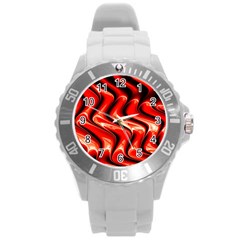 Red Fractal  Mathematics Abstact Round Plastic Sport Watch (l) by Nexatart