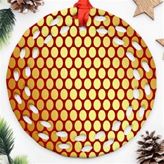 Red And Gold Effect Backing Paper Ornament (round Filigree) by Nexatart