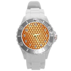 Red And Gold Effect Backing Paper Round Plastic Sport Watch (l) by Nexatart