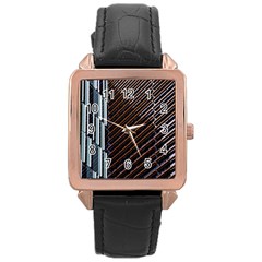 Red And Black High Rise Building Rose Gold Leather Watch  by Nexatart