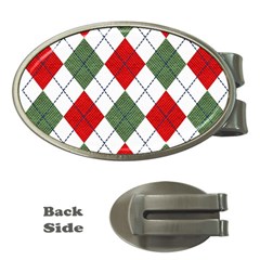 Red Green White Argyle Navy Money Clips (oval)  by Nexatart