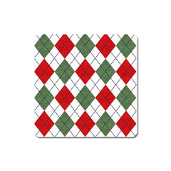 Red Green White Argyle Navy Square Magnet by Nexatart