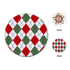 Red Green White Argyle Navy Playing Cards (round)  by Nexatart