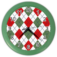 Red Green White Argyle Navy Color Wall Clocks by Nexatart