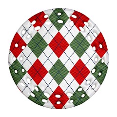 Red Green White Argyle Navy Ornament (round Filigree) by Nexatart