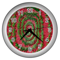 Red Green Swirl Twirl Colorful Wall Clocks (Silver) 