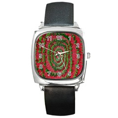 Red Green Swirl Twirl Colorful Square Metal Watch by Nexatart