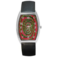 Red Green Swirl Twirl Colorful Barrel Style Metal Watch by Nexatart