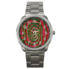 Red Green Swirl Twirl Colorful Sport Metal Watch by Nexatart