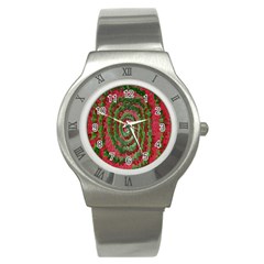 Red Green Swirl Twirl Colorful Stainless Steel Watch by Nexatart