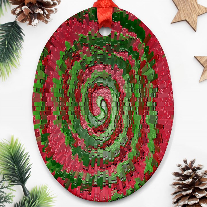 Red Green Swirl Twirl Colorful Oval Ornament (Two Sides)