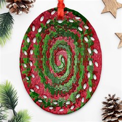 Red Green Swirl Twirl Colorful Oval Filigree Ornament (two Sides) by Nexatart